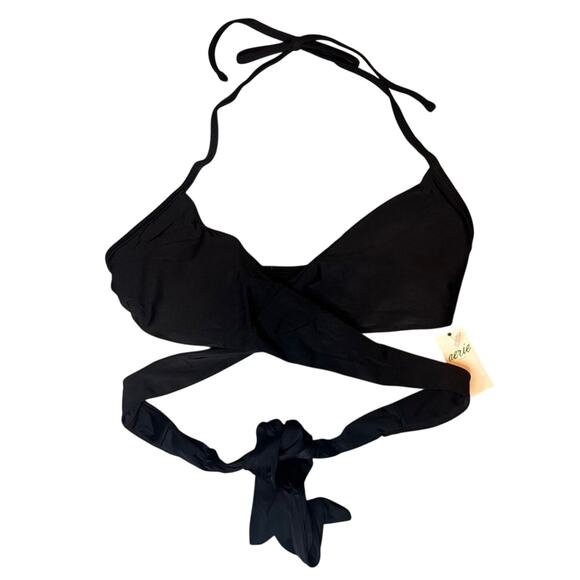 NWT Aerie Black Wrap Halter Bikini Top XS Adjustable Tie-Back Swim - Picture 3 of 5